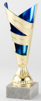 Gold and Blue Plastic Cup on White Marble Base