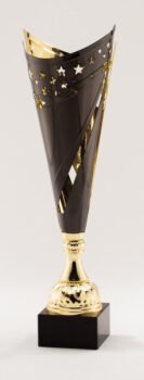 Elegant Black And Gold Star Metal Cup On Genuine Black Marble Base