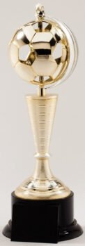 Elegant Gold Trophy Spinning Ball On Black Fabricated Base -Soccer