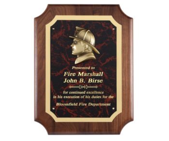 Genuine Walnut Plaque With Fireman Casting