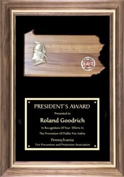 Solid American Walnut Pennsylvania Fireman Plaque