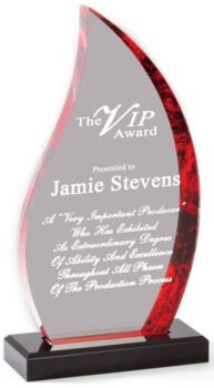 Flame Red Hue Acrylic Award on Black Acrylic Base