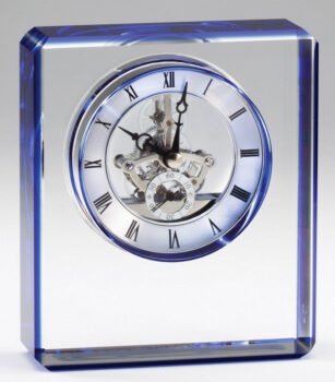 Elegant Crystal Clear Quartz Clock  Award  With Blue Edge  Laserable