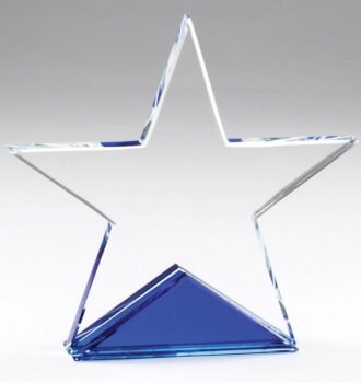 Elegant Star Crystal Award   Self Standing  Blue Bottom