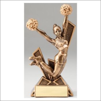 Checkmate Series Sculpted Antique Gold Resin Trophy -Cheer Female