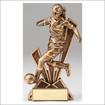 Checkmate Series Sculpted Antique Gold Resin Trophy -Soccer Female