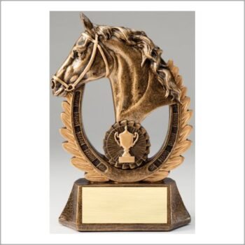 Premium Scultped Antique Gold Resin Trophy -Horse Head Wreath