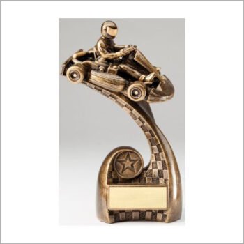 Premium Scultped Antique Gold Resin Trophy -Go Kart on Stand