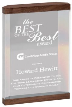 Acrylic Free Standing Award with Walnut Trim