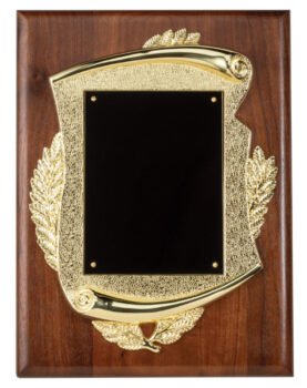 American Walnut Plaque with Bright Gold Metal Frame